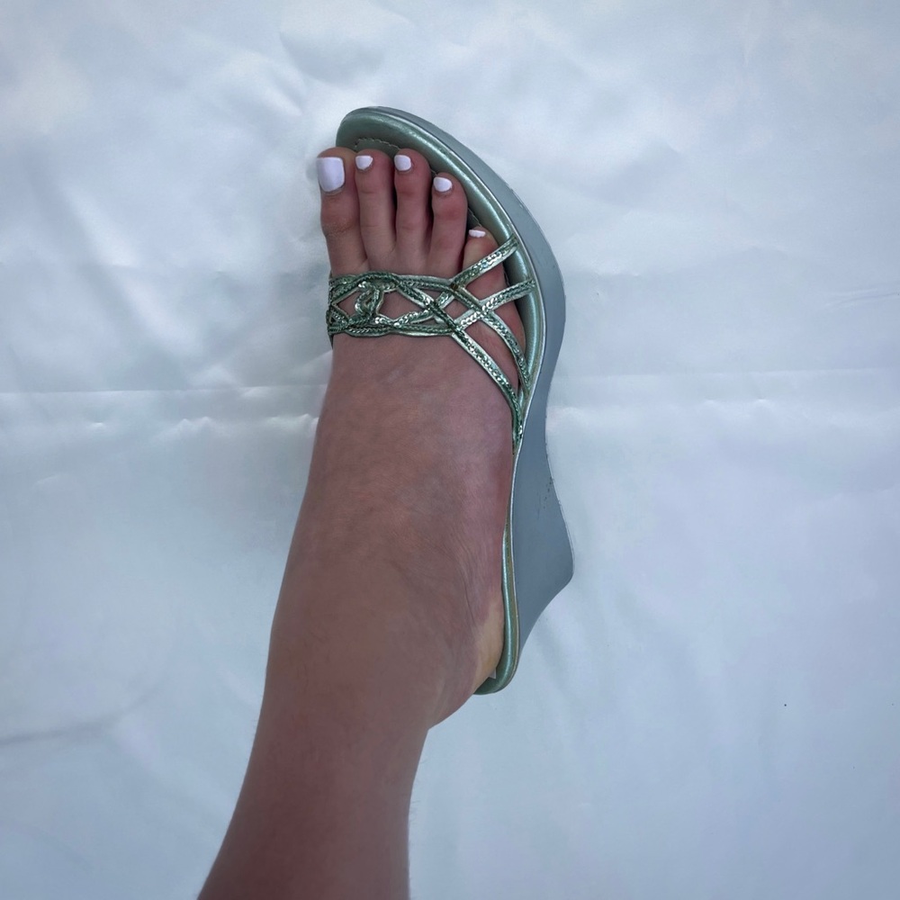 Sequin Embellished Blue & Silver Mule Wedges Size 9